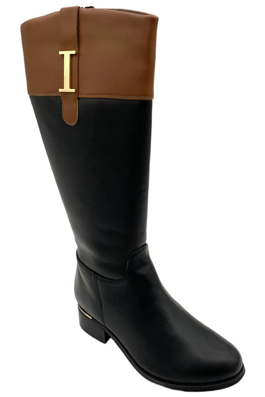 Isaac Mizrahi Live! Women's Wide Calf Riding Boots Black/Brown - Medium